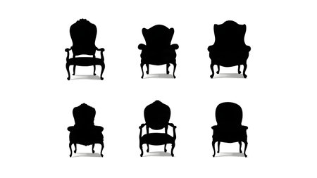 Santa's Empty Throne and Chair Silhouette Collection isolated on plain white background.のイラスト素材