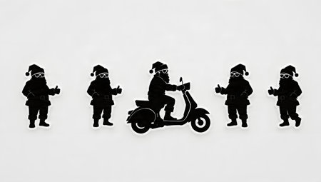 Modern and Cool Santa Claus Silhouette Set isolated on plain white background.のイラスト素材