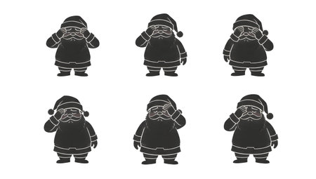 Humorous Frustrated Santa Claus Silhouette Set isolated on plain white background.のイラスト素材