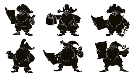 Pirate Santa Claus Character Silhouette Pack isolated on plain white background.のイラスト素材