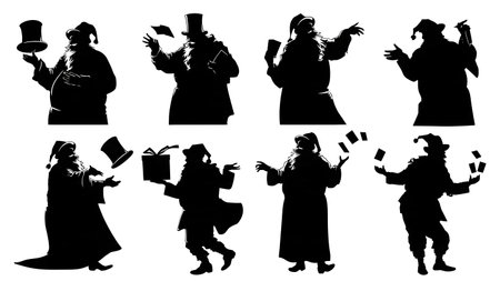Santa Claus as a Magician Silhouette Set isolated on plain white background.のイラスト素材