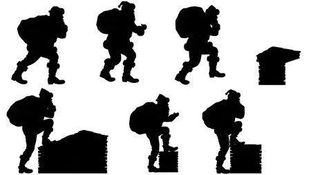 Santa's Boots and Sack in Chimney Silhouette Pack isolated on plain white background.のイラスト素材