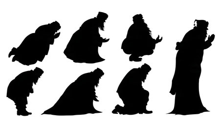 Santa Claus in Bowing and Respectful Poses isolated on plain white background.のイラスト素材