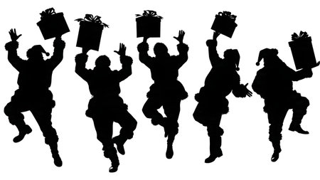 Santa Claus Juggling Gifts Silhouette Pack isolated on plain white background.のイラスト素材