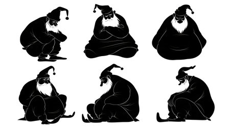 Sad and Defeated Santa Claus Silhouette Set isolated on plain white background.のイラスト素材
