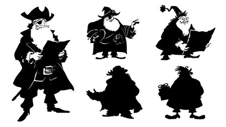 Pirate Santa Claus Character Silhouette Pack isolated on plain white background.のイラスト素材