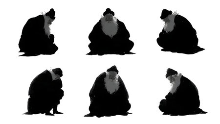 Sad and Defeated Santa Claus Silhouette Set isolated on plain white background.のイラスト素材