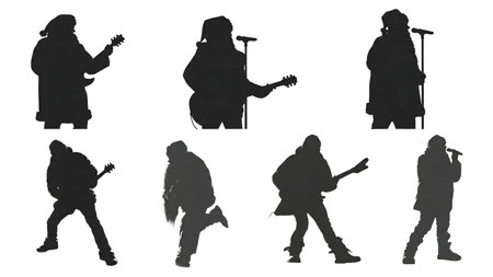 Rockstar Santa Claus with Guitar Silhouette Pack isolated on plain white background.のイラスト素材
