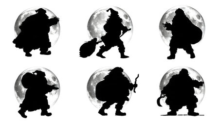 Santa Claus and Sleigh Against the Moon Silhouettes isolated on plain white background.のイラスト素材