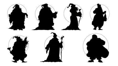 Santa Claus and Sleigh Against the Moon Silhouettes isolated on plain white background.のイラスト素材