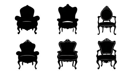 Santa's Empty Throne and Chair Silhouette Collection isolated on plain white background.のイラスト素材