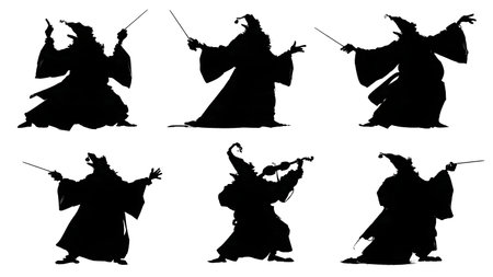 Santa Claus as a Conductor Silhouette Vector Set isolated on plain white background.のイラスト素材