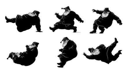 Comical Santa Claus Falling and Recovering Sequence isolated on plain white background.のイラスト素材