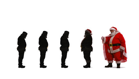 Santa Claus Getting Dressed Silhouette Sequence isolated on plain white background.のイラスト素材