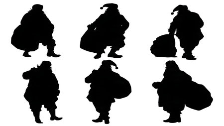 Santa Claus from Behind Silhouette Collection isolated on plain white background.のイラスト素材