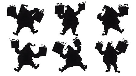 Santa Claus Juggling Gifts Silhouette Pack isolated on plain white background.のイラスト素材