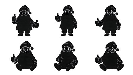 Santa Claus Thumbs Up Silhouette Vector Pack isolated on plain white background.のイラスト素材