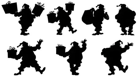 Santa Claus Juggling Gifts Silhouette Pack isolated on plain white background.のイラスト素材