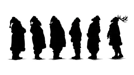 Santa Claus Looking Up at the Sky Silhouette Set isolated on plain white background.のイラスト素材