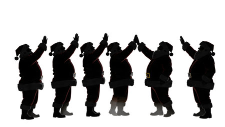 Santa Claus Giving a High Five Silhouette Set isolated on plain white background.のイラスト素材