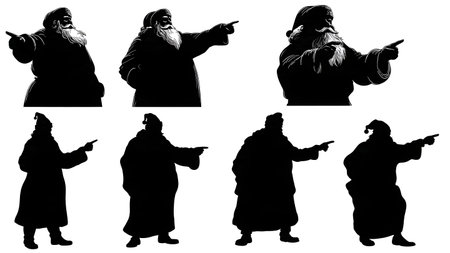 Santa Claus in Pointing Poses Silhouette Collection isolated on plain white background.のイラスト素材