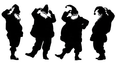 Gentleman Santa Claus Tipping Hat Silhouette Pack isolated on plain white background.のイラスト素材