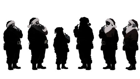 Secretive 'Shushing' Santa Claus Silhouette Set isolated on plain white background.のイラスト素材