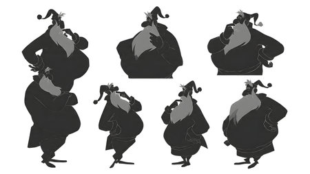 Thinking and Puzzled Santa Claus Silhouette Collection isolated on plain white background.のイラスト素材