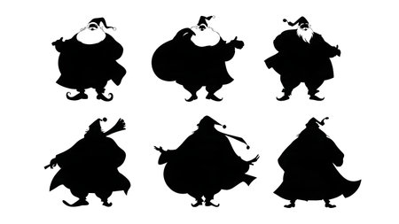 Santa Claus Using Modern Technology Silhouette Set isolated on plain white background.のイラスト素材