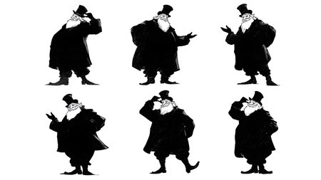 Gentleman Santa Claus Tipping Hat Silhouette Pack isolated on plain white background.のイラスト素材