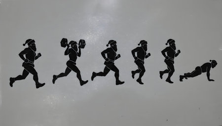 Slim and Fit Santa Claus Silhouette Vector Pack isolated on plain white background.のイラスト素材