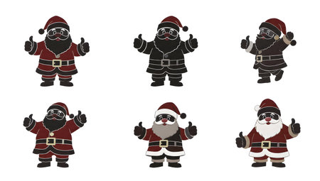 Santa Claus Thumbs Up Silhouette Vector Pack isolated on plain white background.のイラスト素材