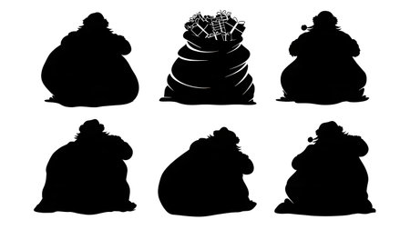 Santa's Sack Silhouette Set (Empty, Full, Torn) isolated on plain white background.のイラスト素材