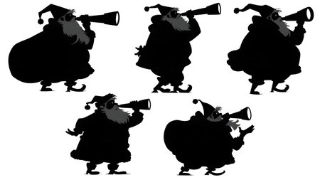 Santa Claus with Telescope and Binoculars Silhouettes isolated on plain white background.のイラスト素材