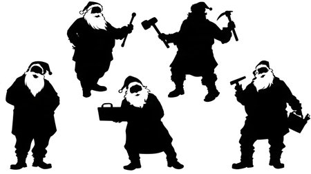 Santa Claus in the Workshop Silhouette Vector Set isolated on plain white background.のイラスト素材