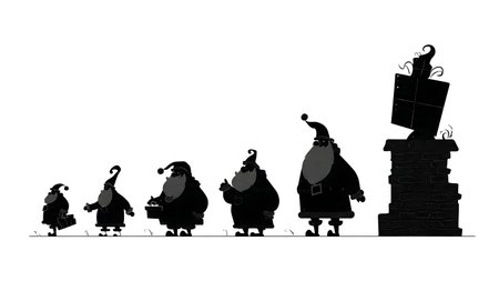 Tiny Santa Claus and Giant Object Silhouette Set isolated on plain white background.のイラスト素材