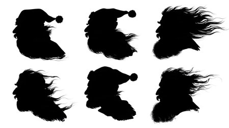 Santa Claus Profile on a Windy Day Silhouette Set isolated on plain white background.のイラスト素材
