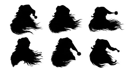 Santa Claus Profile on a Windy Day Silhouette Set isolated on plain white background.のイラスト素材