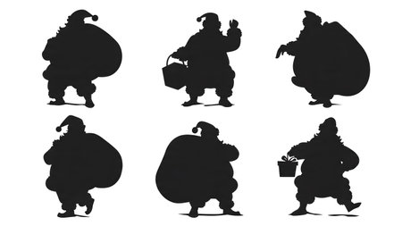 Santa Claus with His Sack of Gifts Silhouette Pack isolated on plain white background.のイラスト素材