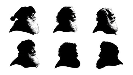 Young Beardless Santa Claus Origin Silhouettes isolated on plain white background.のイラスト素材