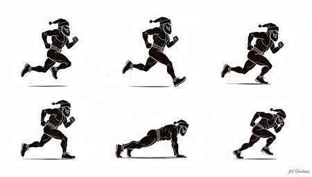 Slim and Fit Santa Claus Silhouette Vector Pack isolated on plain white background.のイラスト素材