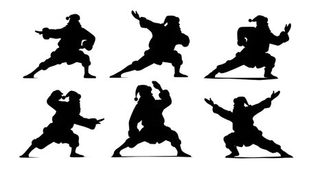 Funny Santa Claus Doing Yoga and Martial Arts isolated on plain white background.のイラスト素材