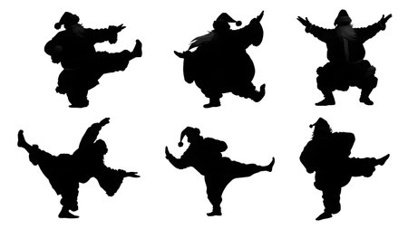 Funny Santa Claus Doing Yoga and Martial Arts isolated on plain white background.のイラスト素材
