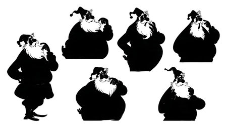 Thinking and Puzzled Santa Claus Silhouette Collection isolated on plain white background.のイラスト素材