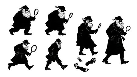 Detective Santa Claus Silhouette Mystery Set isolated on plain white background.のイラスト素材
