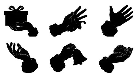Santa Claus Hand Gesture Silhouette Icon Set isolated on plain white background.のイラスト素材