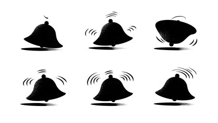 Santa's Sleigh Bell Ringing Silhouette Icon Set isolated on plain white background.のイラスト素材