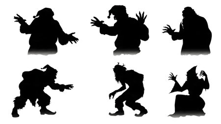 Shadow of Santa Claus Silhouette Vector Set isolated on plain white background.のイラスト素材