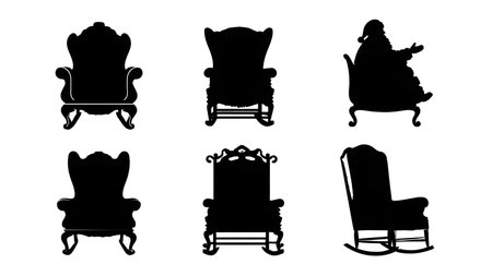 Santa's Empty Throne and Chair Silhouette Collection isolated on plain white background.のイラスト素材