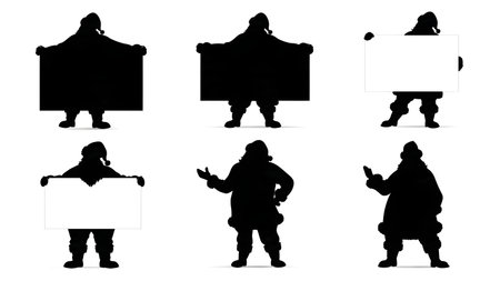 Santa Claus Holding Blank Sign Silhouette Set isolated on plain white background.のイラスト素材